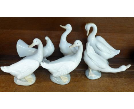 Five Nao models of geese and a dove 