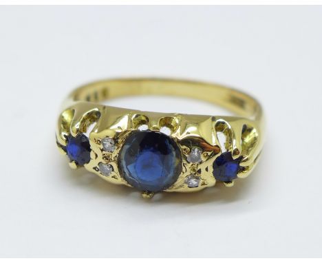 An 18ct gold, sapphire and diamond ring, 4.3g, L 