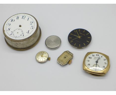 A Services Air Wrist gold plated wristwatch head, a/f, a Caliber wristwatch movement, two other lady's wristwatch movements, 