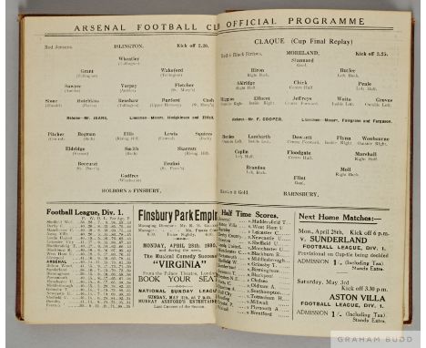 Bound volume of Arsenal home League, Combination and F.A.Cup match programmes, 1929-30 from Vol XVIII. No.1 Leeds United, 31s