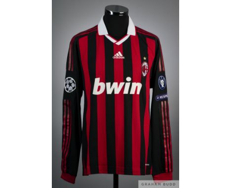 Ronaldinho black and red No.80 AC Milan v. Manchester United match worn Champions League long-sleeved shirt, 2010, Adidas, XL