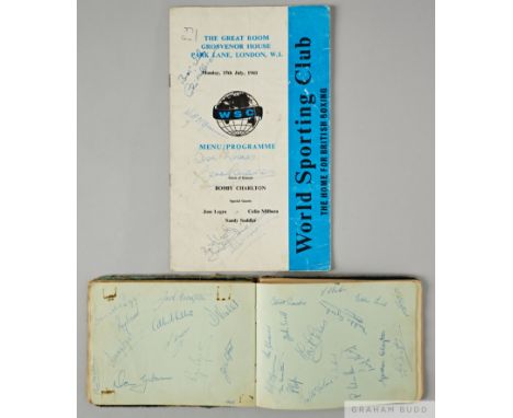 An autograph books containing double page of Manchester United player autographs, 1955, the pages with twenty-nine player aut