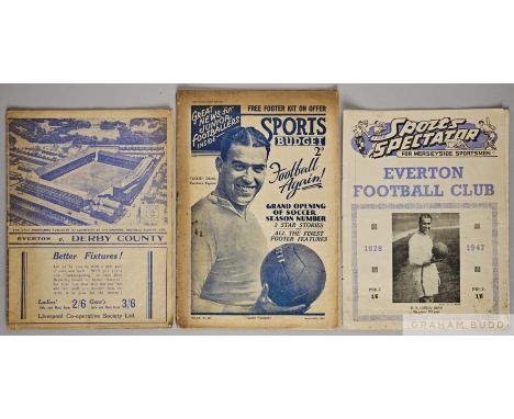 Everton v. Derby County match programme, 26th December 1938, Sports Spectator magazine and Sports Budget magazine, 26th Augus