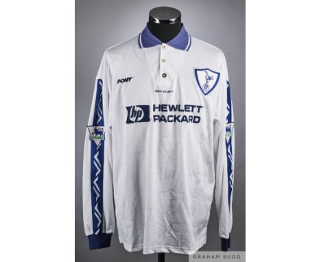 Clive Wilson white No.15 Tottenham Hotspur match issue long sleeve home shirt 1995-96, Pony size XL  button collar, embroider