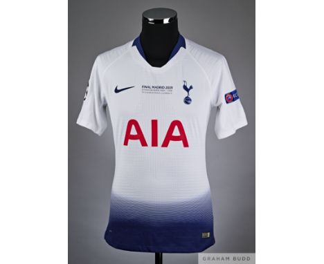 Lucas Moura white and blue No.27 Tottenham Hotspur v. Liverpool Champions League match issued short-sleeved shirt, 2019, Nike
