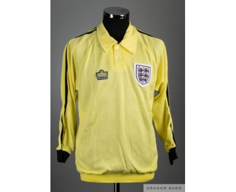 Peter Shilton yellow No.13 England International goalkeepers shirt, 1970s, Admiral, L, with button-up collar and embroidered 