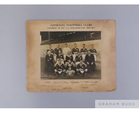 Unique fully signed photograph relating to Arsenal FA Challenge Cup winning side 1929-30, matted photograph of the exact team