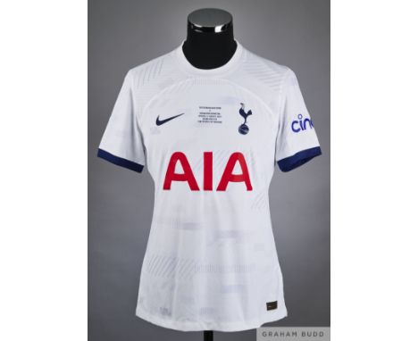 Harry Kane white No.10 Tottenham Hotspur v. Shakhtar Donetsk match issued short-sleeved shirt, 2023, Nike, M with crew-neck c