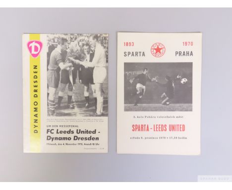 Two Leeds United UEFA Cup 1970s programmes, v Sparta Prague 9th December 1970 and v Dynamo Dresden 4th November 1970, (2)  Le