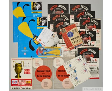 Collection of Manchester United match programmes, including Sheffield Wednesday 19th February, Arsenal, 1st February, Fulham,