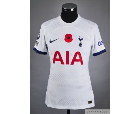 James Maddison No.10 Tottenham Hotspur match issued short-sleeved shirt, 2023, Nike, M with crew-neck collar and printed badg