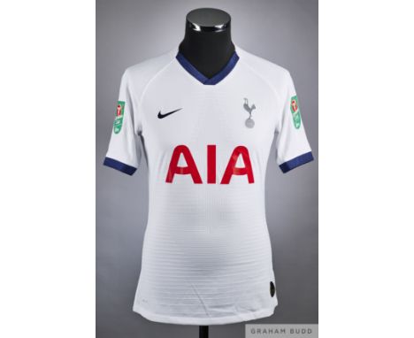 Son Heung-min white No.7 Tottenham Hotspur match issue short sleeve home shirt 2019-20, Nike size M  crew neck collar, printe