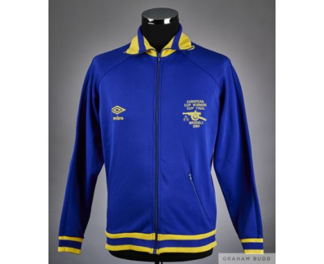 Blue and yellow Arsenal v. Valencia 1980 European Cup Winners Cup Final tracksuit top, 1980, Umbro, M with zip-up collar and 