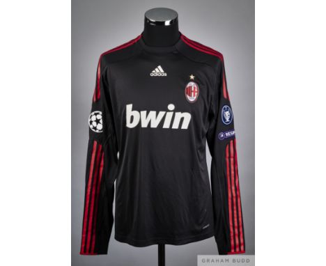 Clarence Seedorf black and red No.10 AC Milan v. Manchester United match worn long-sleeved shirt, 2010, Adidas, L with crew-n