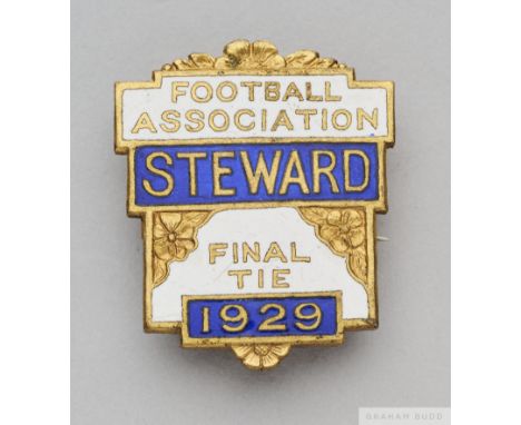 A gilt-metal & enamel Football Association steward's badge for the Bolton Wanderers v. Portsmouth F.A. Cup Final, at Wembley 