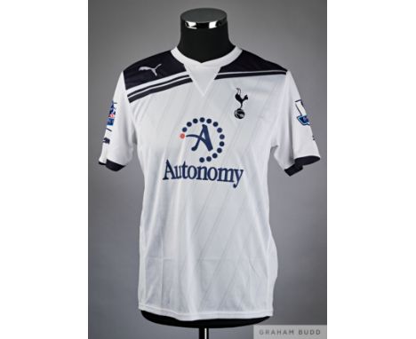 Luka Modric white and blue No.14 Tottenham Hotspur v. West Bromwich Albion short-sleeved shirt, 2011, Puma, M with v-neck col