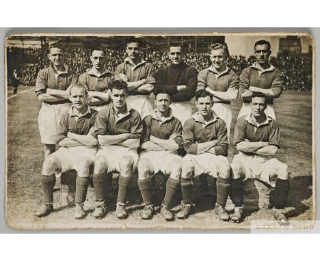 Rare postcard size photo of 1945 public practise match at Old Trafford, the back of image with team names, no programme or ti