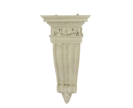 A REGENCY STYLE GREY PAINTED ACANTHUS DECORATED CORBEL40cm wide; 21cm high; 85cm high