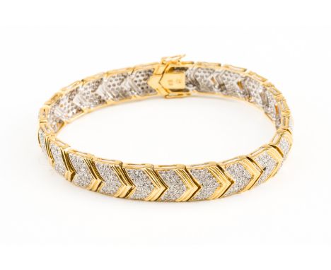 A GOLD AND DIAMOND BRACELETIn a chevron shaped link design, mounted with single cut diamonds on a snap clasp, detailed 18 K 7