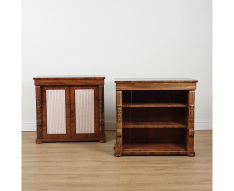 A VICTORIAN ROSEWOOD CHIFFONIER (2)With linen fold cupboard doors, 93cm wide; 40cm deep; 89cm high, and a matching open bookc