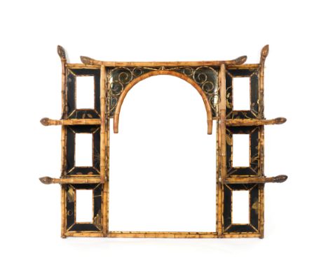 A 19TH CENTURY BAMBOO LACQUERED SHELF BACK MIRROR132cm wide; 102cm high