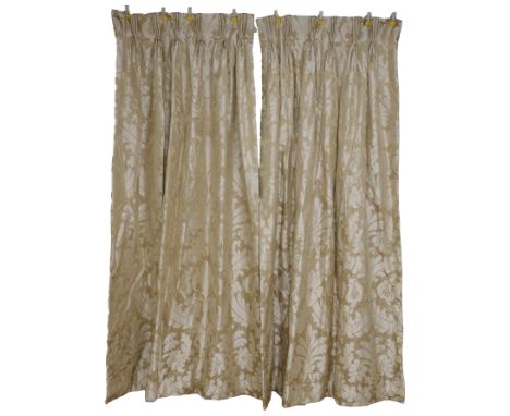 TWO PAIRS OF GOLD SILK LINED AND INTERLINED CURTAINS (4)One pair, each curtain 140cm wide with 240cm drop, the other pair, ea