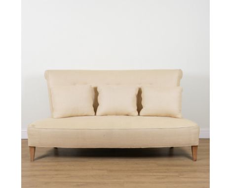 A MODERN BEIGE UPHOLSTERED HIGH BACK SOFA212cm wide; 112cm high
