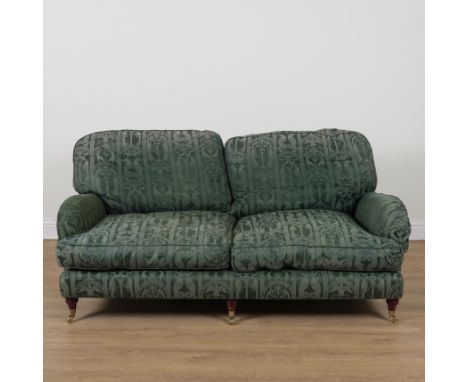 PROBABLY GEORGE SMITH; A TWO SEAT SOFA (2)In green patterned upholstery and turned supports, 185cm wide; 78cm high, together 
