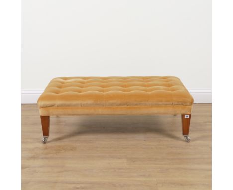 DURESTA; A YELLOW VELVET BUTTON UPHOLSTERED RECTANGULAR FOOTSTOOL115cm wide; 72cm deep; 38cm highGood overall condition minor