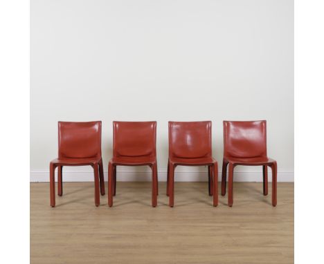 CASSINA CAB; A SET OF FOUR TAN LEATHER UPHOLSTERED DINING CHAIRS (4)47cm wide; 81cm highAll chairs in the set do suffer with 