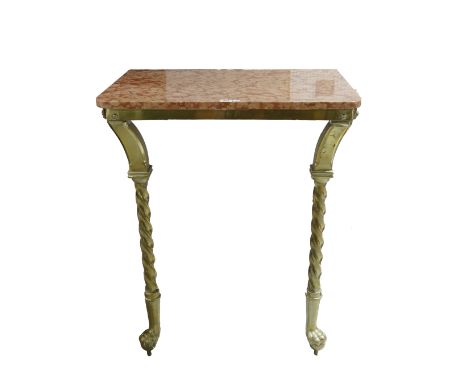 A VICTORIAN MARBLE TOPPED BRASS CONSOLE TABLEOn ball and claw supports, 69cm wide; 50cm deep; 80cm high