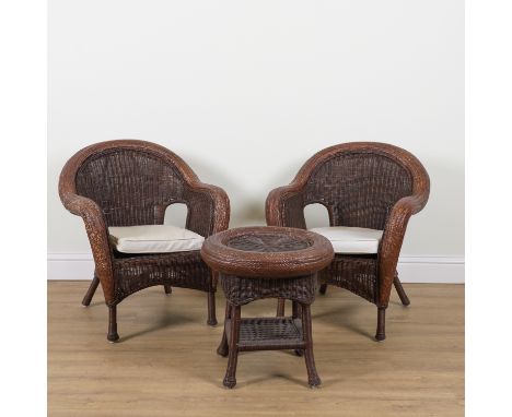 A WICKER FIVE PIECE CONSERVATORY SUITE (5)Comprising of a sofa, 122cm wide; 80cm high; two armchairs, 73cm wide; 82cm high, o