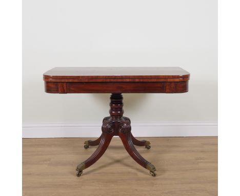 A WILLIAM IV MAHOGANY CARD TABLEOn four downswept supports, 109cm wide; 55cm deep; 76cm high