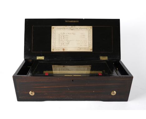 A SWISS INLAID KINGWOOD MUSIC BOX PLAYING EIGHT AIRSLate 19th Century 
The lever stamped NO. 23115, paper label for ‘Fabrique