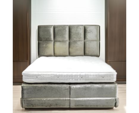 A KINGSIZE BEDWith a square upholstered headboard, Elite Vispring mattress and du van base, 182cm wide; 210cm long; 162cm hig