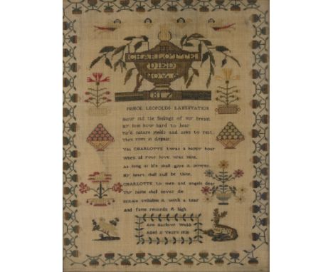 A SILK EMBROIDERED MAP OF ENGLAND AND WALES AND THREE SAMPLERS (4)19th Century 
Detailed with St. George’s Channel and German