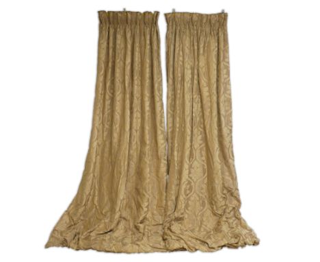 A PAIR OF LARGE GOLD LINED AND INTERLINED CURTAINS (8)Together with three pairs tie backs, each 320cm long and 75cm wideCondi