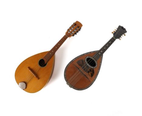 A 19TH CENTURY MOTHER-OF-PEARL INLAID MANDOLIN (2)60cm, cased, together with a 20th century mandolin, 61cmCondition report:&n