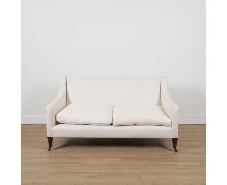 A MODERN SQUARE BACK TWO SEAT SOFAWith downswept arms, on tapering square supports, 150cm wide; 83cm highAfter having a look 