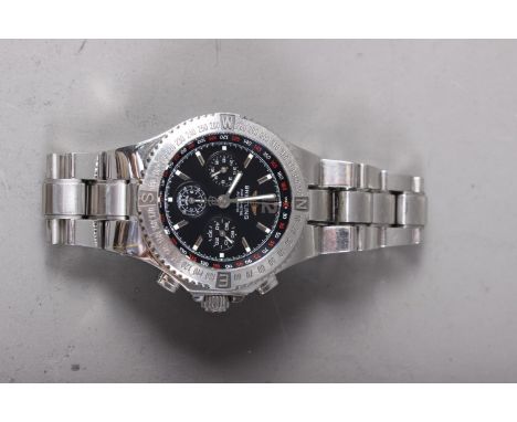 A Breitling Chronometer Automatic wristwatch with stainless steel case and strap, black enamel dial, Serial No A39362, 45mm d