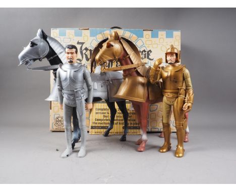 A Marx Noble Knight series "Victor" Armoured Horse, in box with Knight and another "Silver Knight and Horse" 