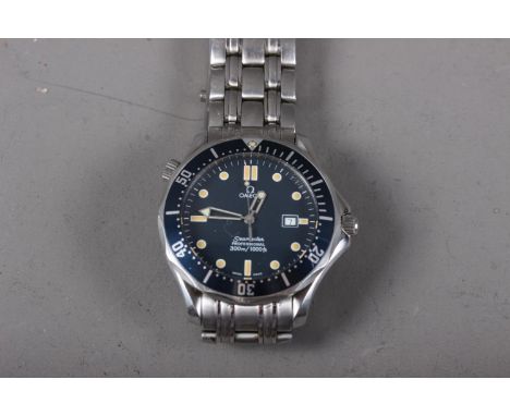 An Omega Seamaster Professional stainless steel diver's watch with blue enamel dial and bezel, date at three o'clock, quartz 