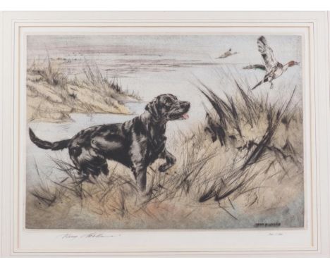 Henry Wilkinson: a signed limited edition print, 100/150, gun dog and duck, in gilt frame 