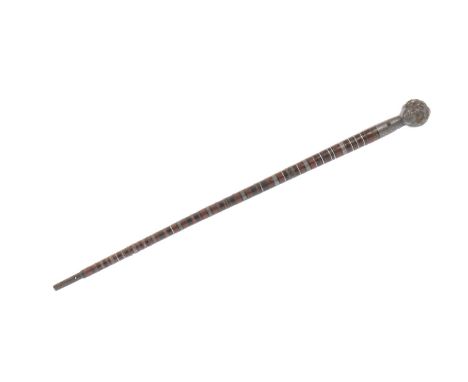 LATE 19TH/EARLY 20TH CENTURY RIBBED ELEPHANT STICK, the handle modelled as a human head, 50cm long