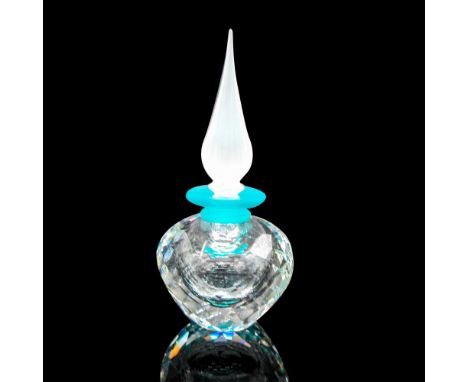 Heart shaped clear faceted crystal base with frosted and aqua stopper. Swarovski backstamp. This item has its original box: 4