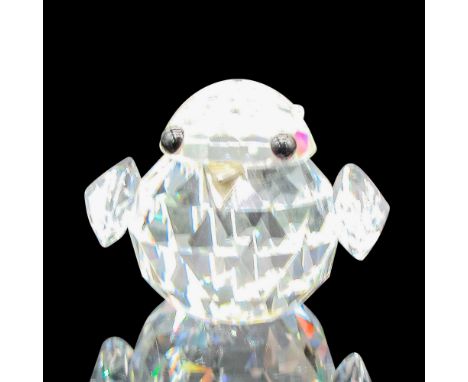 Round clear crystal faceted body with jet crystal eyes and rhodium beak. Swarovski backstamp. 7650020000. This item has its o