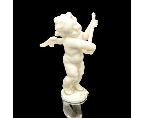 A glossy all white figure of a cherub playing a small balalaika. Hutschenreuther backstamp. Dimensions: 3"L x 3"W x 5"HManufa