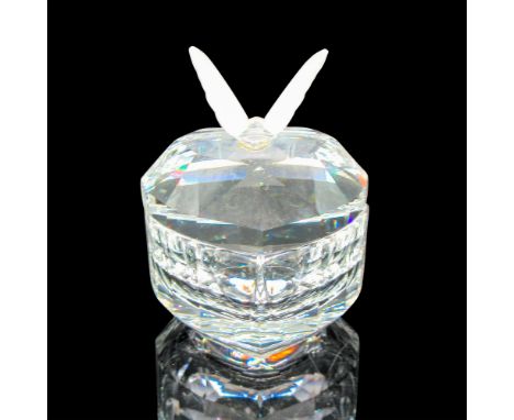 Clear crystal box with frosted butterfly that sits atop the lid. Swarovski backstamp. This item has its original box: 4"H x 5