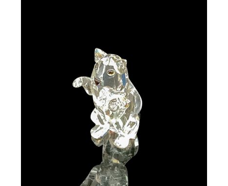 Faceted clear cut crystal, with black-colored beaded eyes and nose. Swarovski backstamp. This item has its original box. Box 