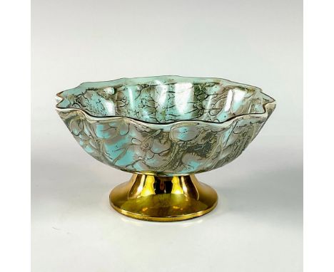 Turquoise toned with lustre finish &amp; branch patterning. Gold toned rim around piece.Hand Painted. Delft Holland on bottom